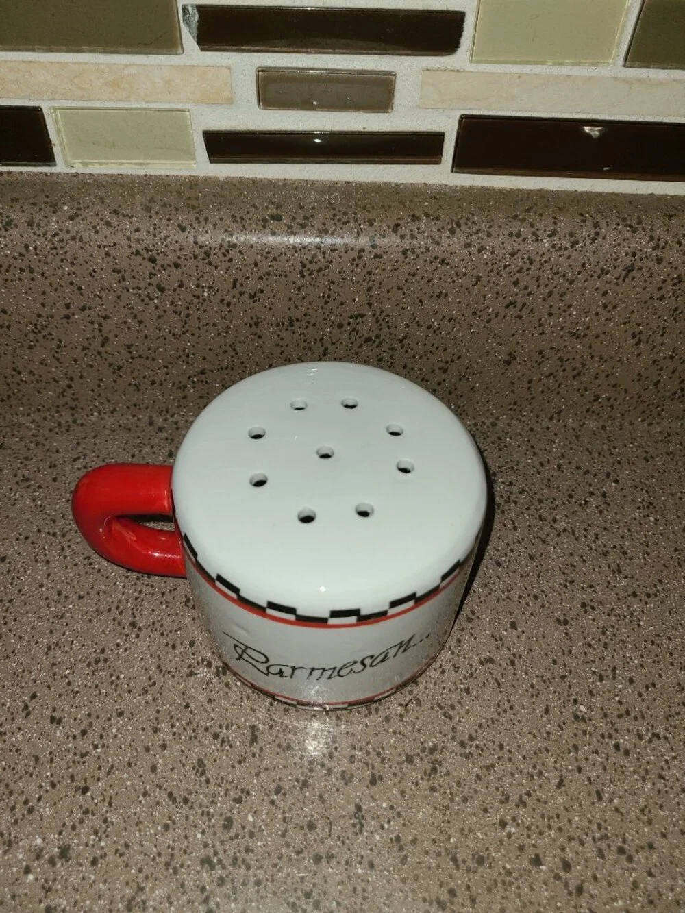 Vintage Ceramic Parmesan Cheese Shaker Giftco White Red Black